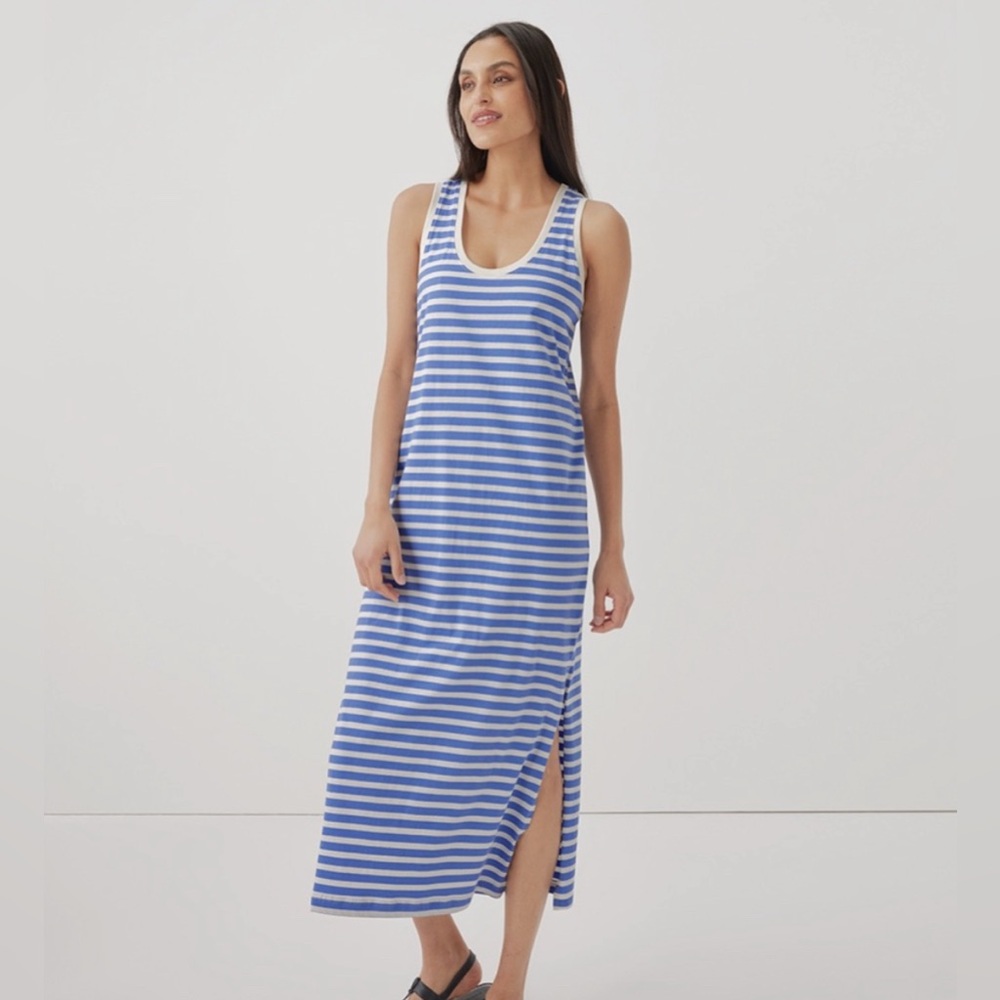 Blue and White Striped Sleeveless Dress